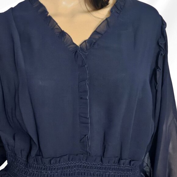 2/$50 City Chic Womens Plus Navy Ruffled Sheer Peplum Top Size XXL/24 NWT - Picture 3 of 7
